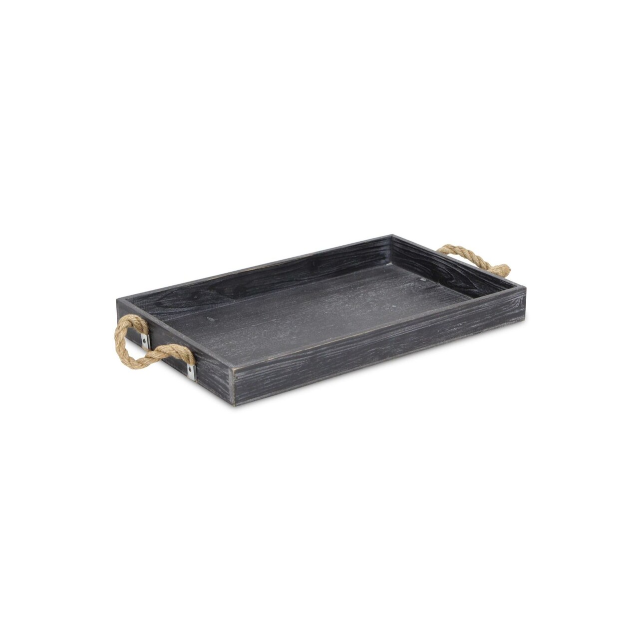 Contemporary Home Living 19.75" Black Rectangular Decorative Tray with Side Rope Handles